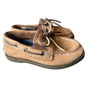 Sperry Top Sider Kids AO Slip On Boys Leather Boat Shoes Tan Size 7M CB5067